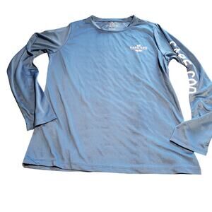 Cuffy's Unisex Size L Long Sleeve Polyester Silky Logo T-Shirt FITTED Blue FLAWS